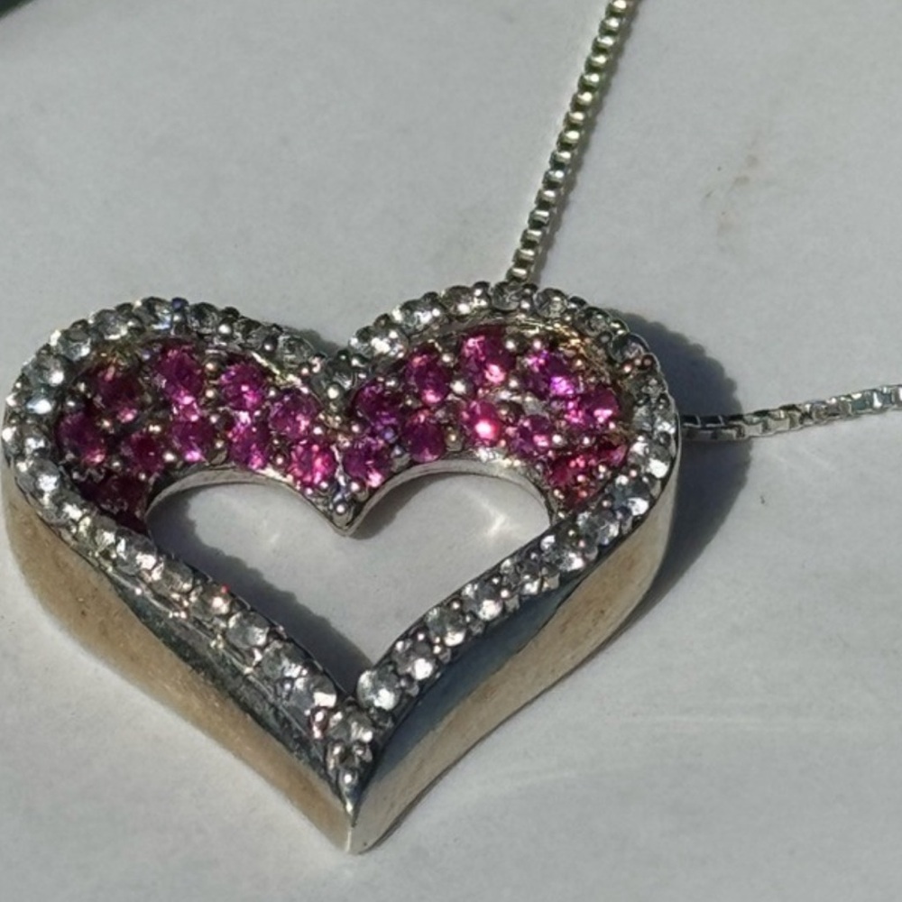 925 Floating Ruby Heart Necklace - image 1